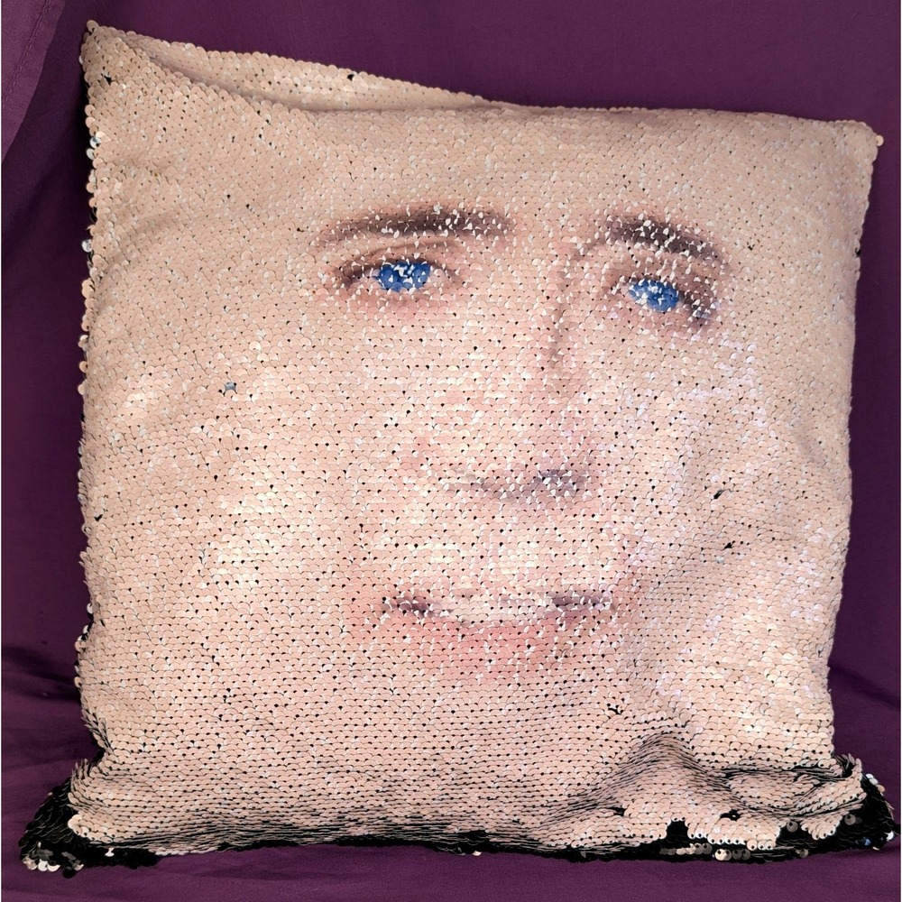 Nicolas Cage Sequin Pillow Funny Gag Gifts Reversible Black